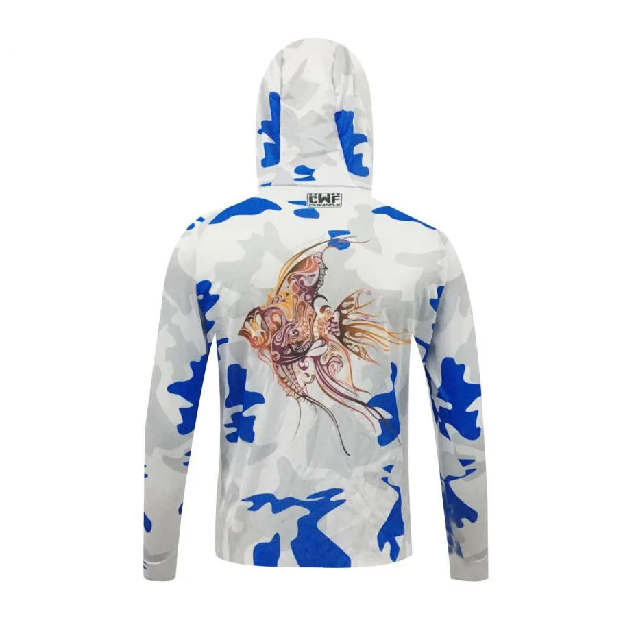 2024 Outdoor Sublimation Printing Long Sleeve Fishing Anti-UV UPF 50+ Clothes Breathable Hiking Sports Jersey Hooded Men's enlarge