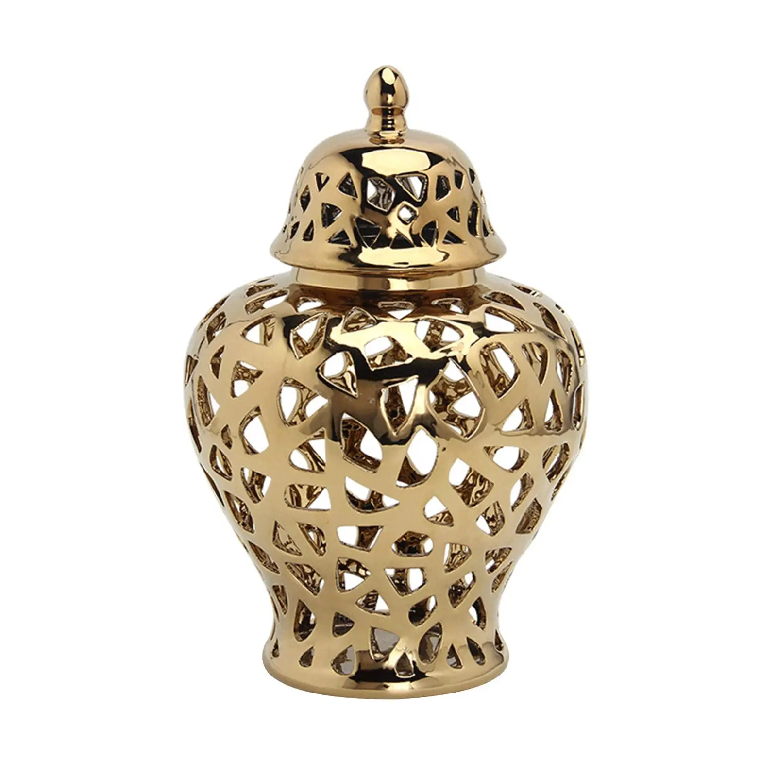 

Traditional Pierced Ceramic Ginger Jar Flower with Lid Carved Lattice Display Storage Jar Bottle for Party Home Decoration Gift