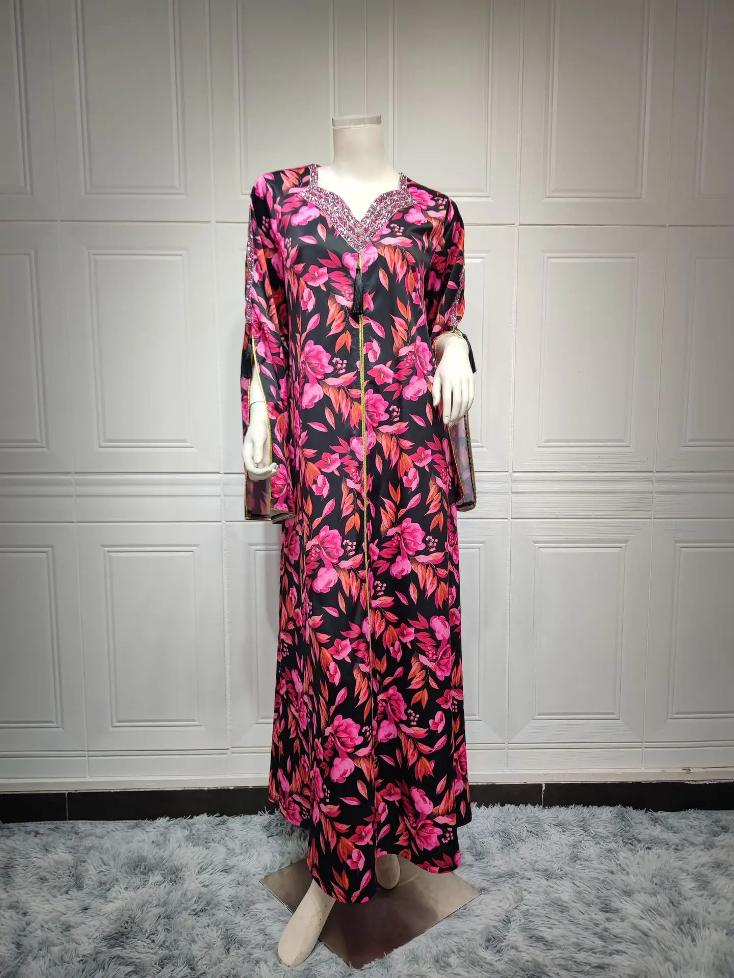 Jalabiya Abaya Dubai Arabic Long Muslim Dress Women Party Loose Floral Printed Moroccan Islam Evening Dresses Caftan Kaftan Robe