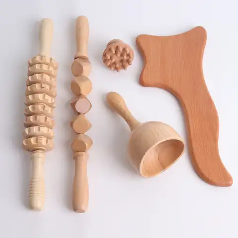 Массажный набор для лечения древесины, инструмент для лимфатического дренажа, Массажер гуаша, Антицеллюлитный Массажный ролик для облегче...