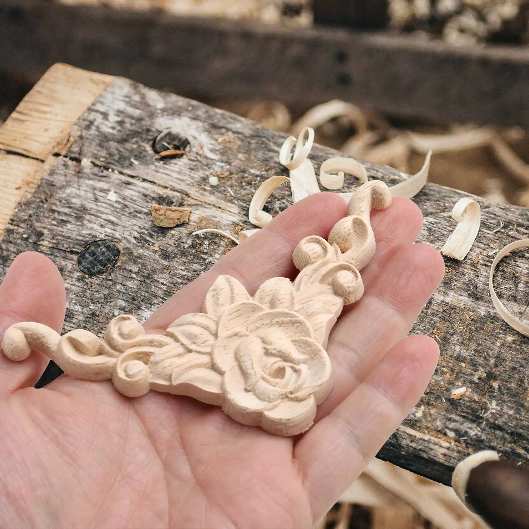 Деревянная резная угловая аппликация для дверного шкафа 4 шт. 8*8 см Неокрашенная