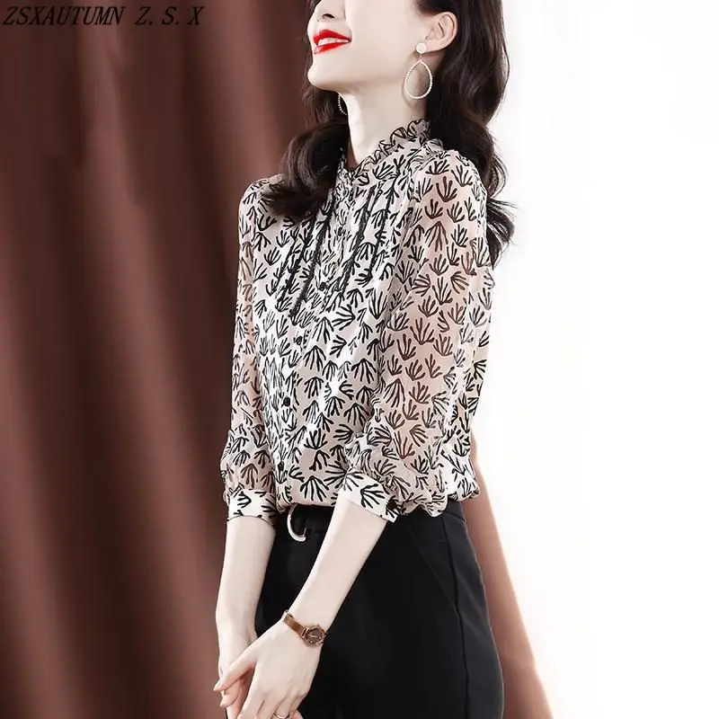 

High Quality Printed Shirt Female Spring Summer New Korean Women's Clothes Simple Fine Elegant Blouses Fashion Baggy Casual Tops