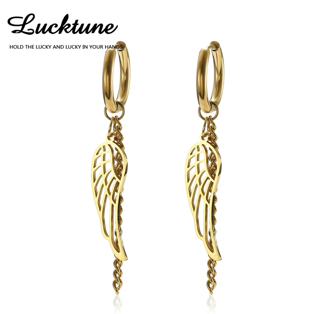 Lucktune-pendientes de Clip de ala de Ángel para mujer, aretes colgantes de borla de acero inoxidable, joyería Kpop, regalos de fiesta