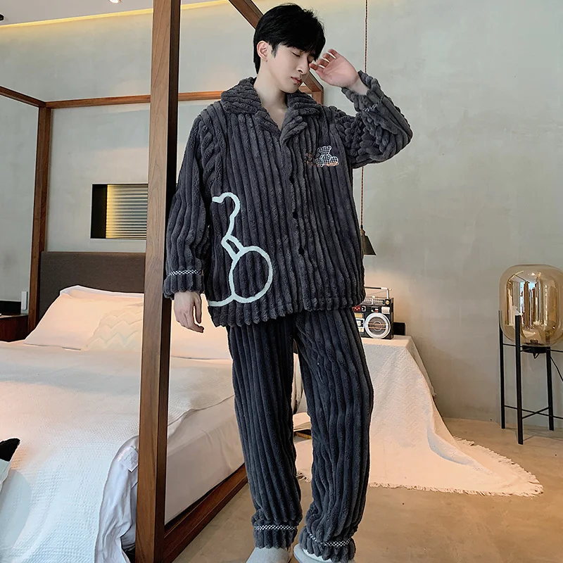 QUHENG 2022 Flannel Pajama Sets Men Autumn Winter Thick Warm Long Sleeve Coral Velvet Sleepwear Suit Loungewear Home Clothes