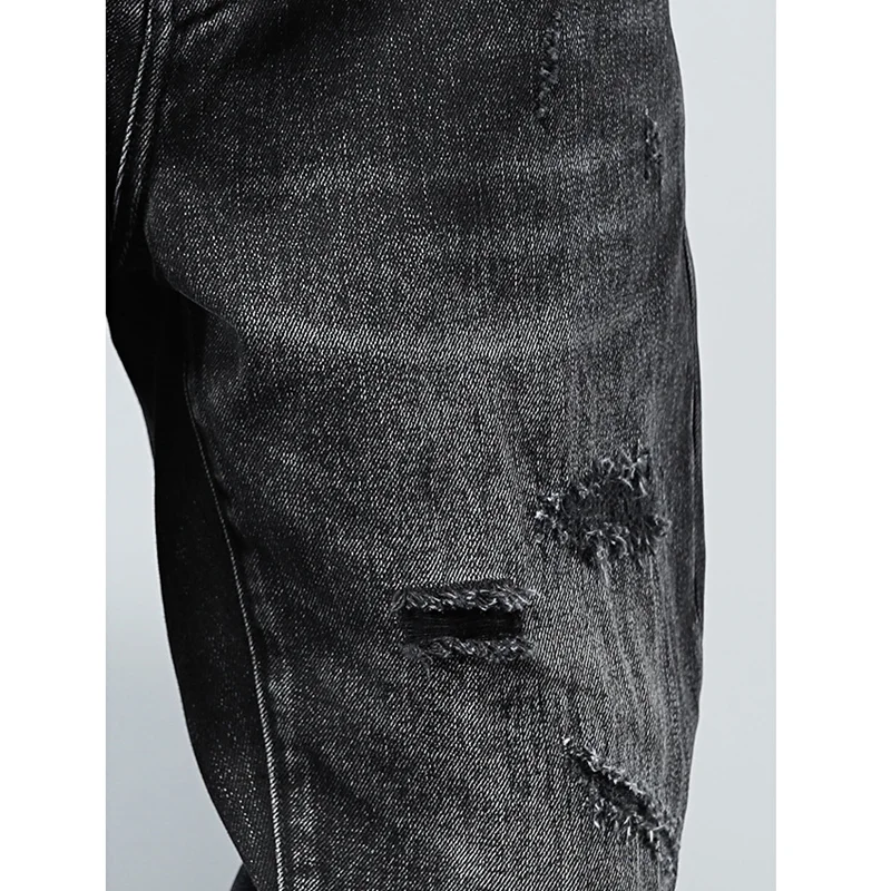 Streetwear Men Fashion New Pattern Recreational Black Haren Pants Hole Straight Cylinder Comfortable Loose Jeans Autumn Female