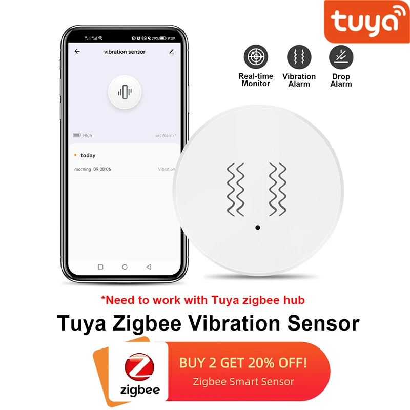 Беспроводной датчик вибрации mumubiz Tuya Zigbee