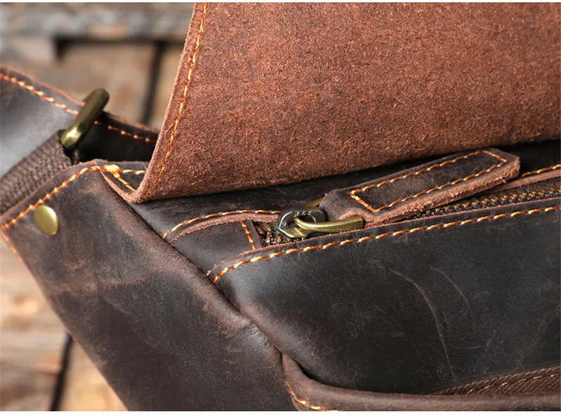 Vintage real leather men's multifunctional chest bag fashion designer natural crazy horse cowhide waist bag luxury shoulder bag