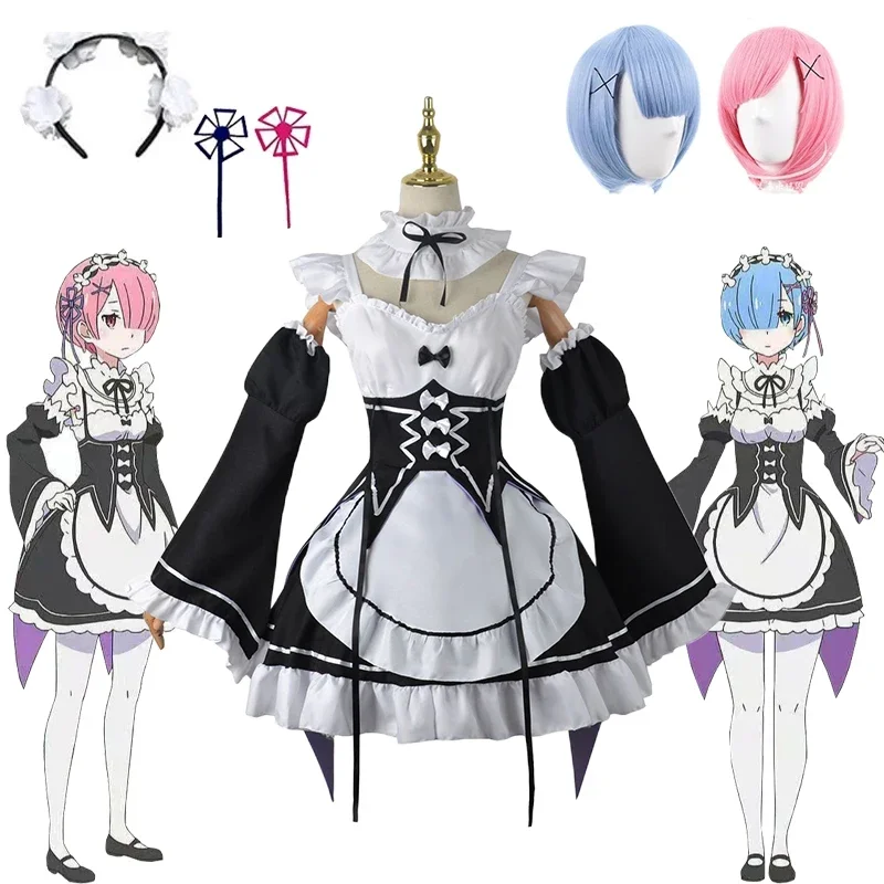 Костюм для косплея аниме Rem Ram костюм Re:zero Kara Hajimeru Isekai Seikatsu Kawaii Maid платье служанки