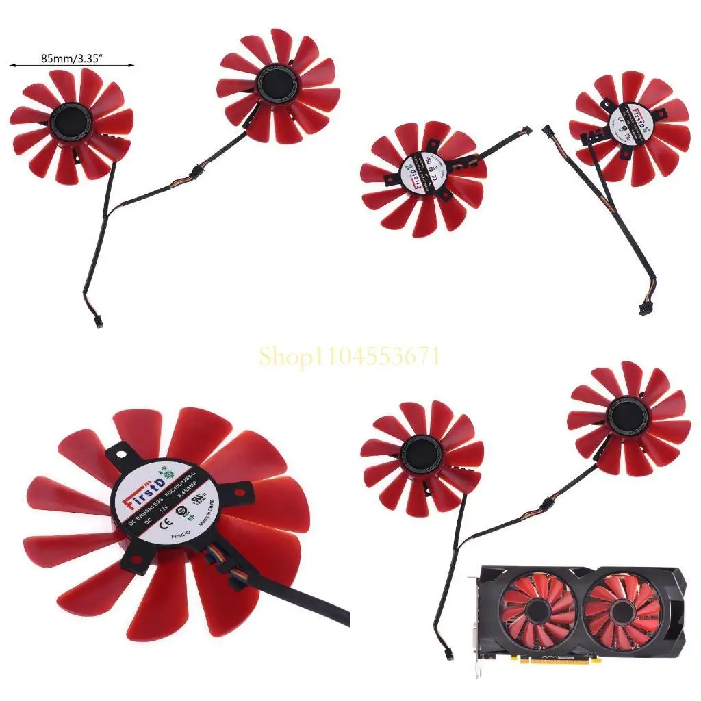 Фото Бестселлер 2PCS 85 мм RX-570-RS RX-580-RS FD10U12S9-C вентилятор для XFX RX470 RX570 RX580 №1