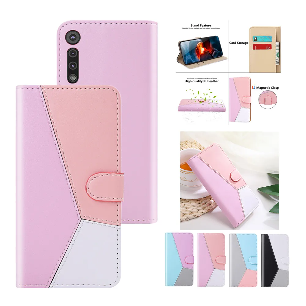 

Flip Phone Case for Moto G22 G50 G30 G9 Plus G8 Play One Macro E6 Plus G7 Power E5 Leather Full Protect Splicing Wallet Cover