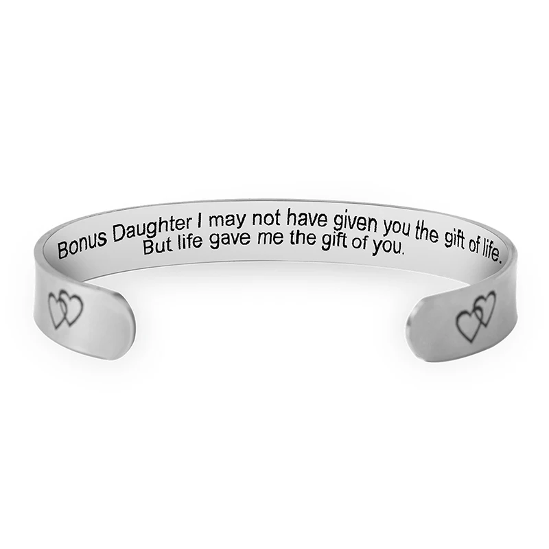 

Bonus Daughter Life Gave Me The Gift of You Bracelet Engraved Inspirational Stainless Steel Cuff Bracelet Bangle