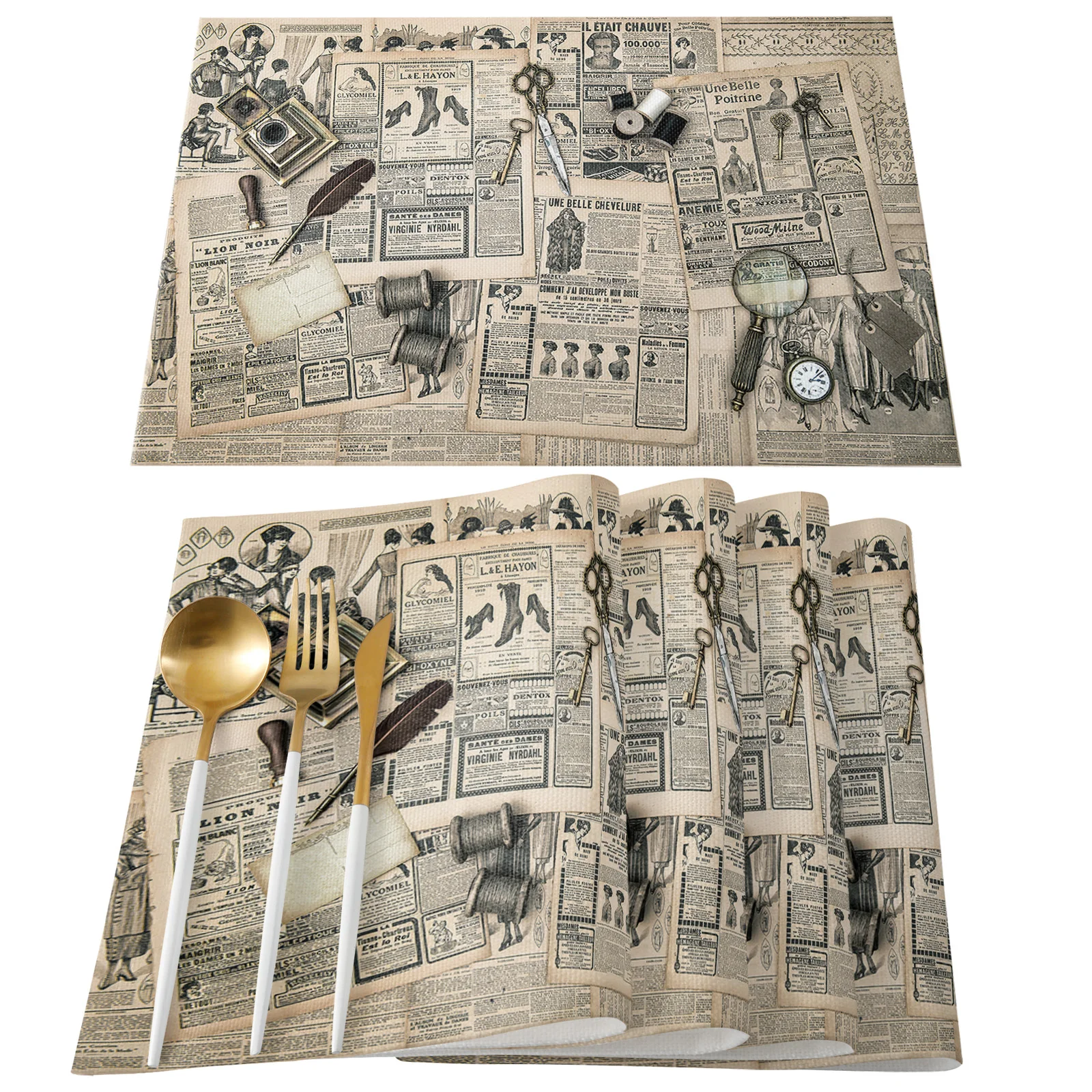 Европейская ретро старинная газета круглая скатерть водонепроницаемая