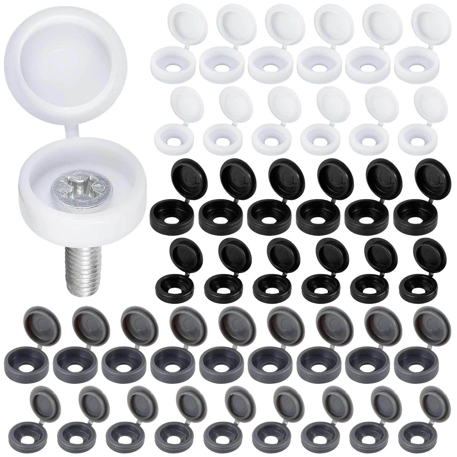 

900Pcs Hinged Screw Cover Caps Plastic Screw Head Snap Cover Reusable Screw Head Protection Flip Top Set Waterproof Self-Tapping