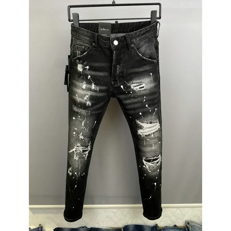 Мужские облегающие джинсы с вышивкой DSQ2 модель 2024 года D2 Стрейчевые брюки