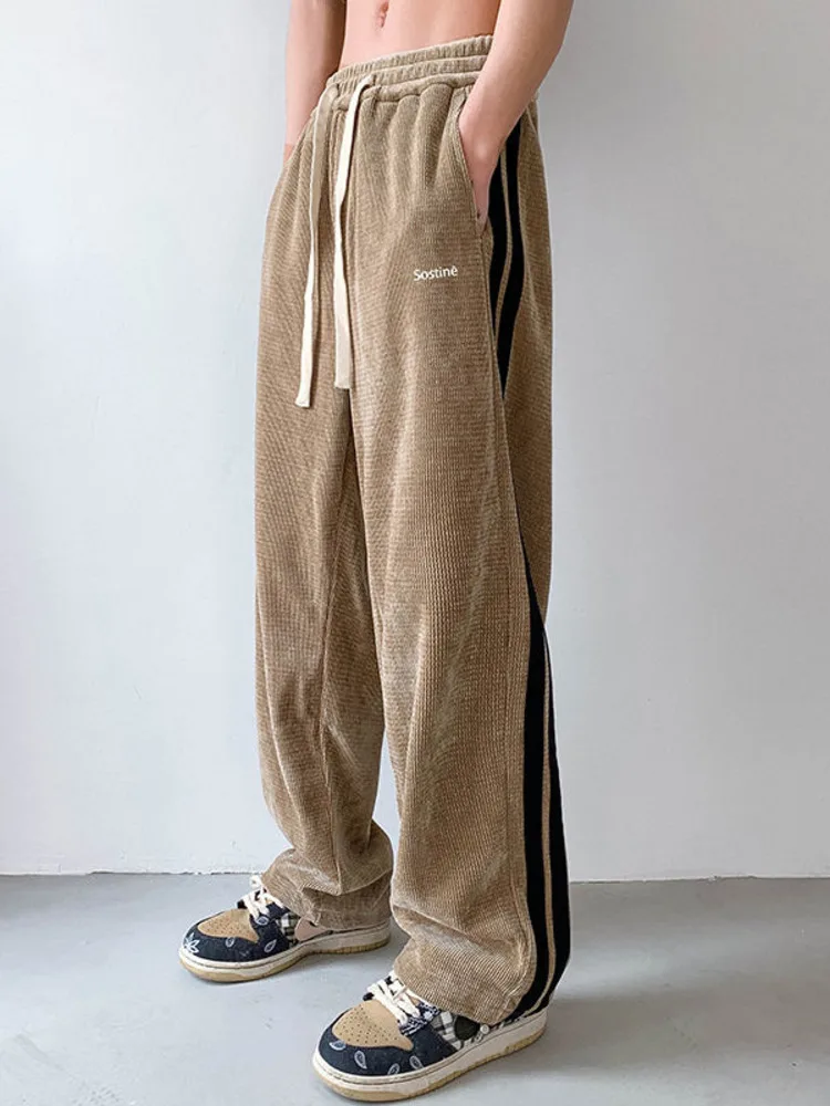 

SYUHGFA 2022 Baggy Striped Men's Straight-leg Pants Fashion Hip Hop Streetwear Brand Harajuku Man Trousers Casual Male Pants