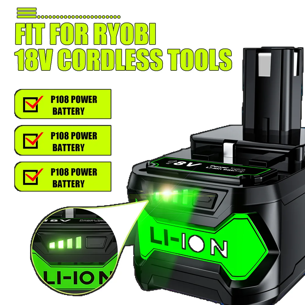 

18V for ryobi battery 4.0/6.0/9.0Ah Li-ion Rechargeable Battery for Ryobi 18v cordless Power Tool BPL1820 P108 P109 P106 RB18L50