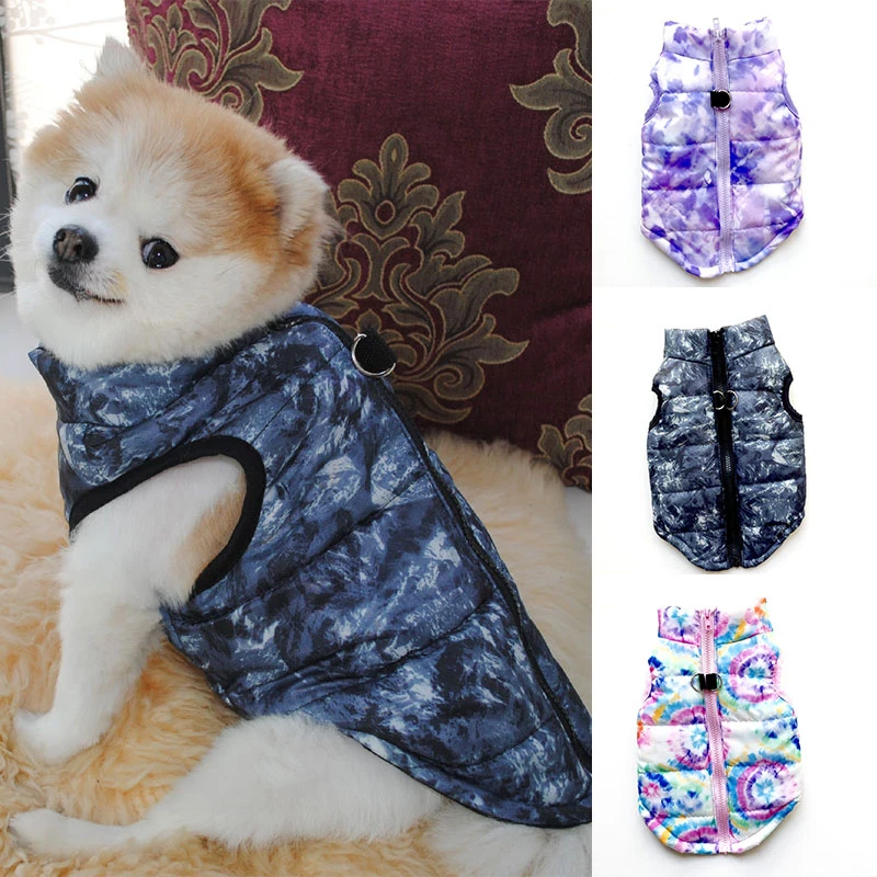 

Pet Clothes Winter Windproof Cotton Tie-dye Vest Leisure For Small Dogs Chihuahua Warm Jacket Pet Supplies 14 Colors Winter New