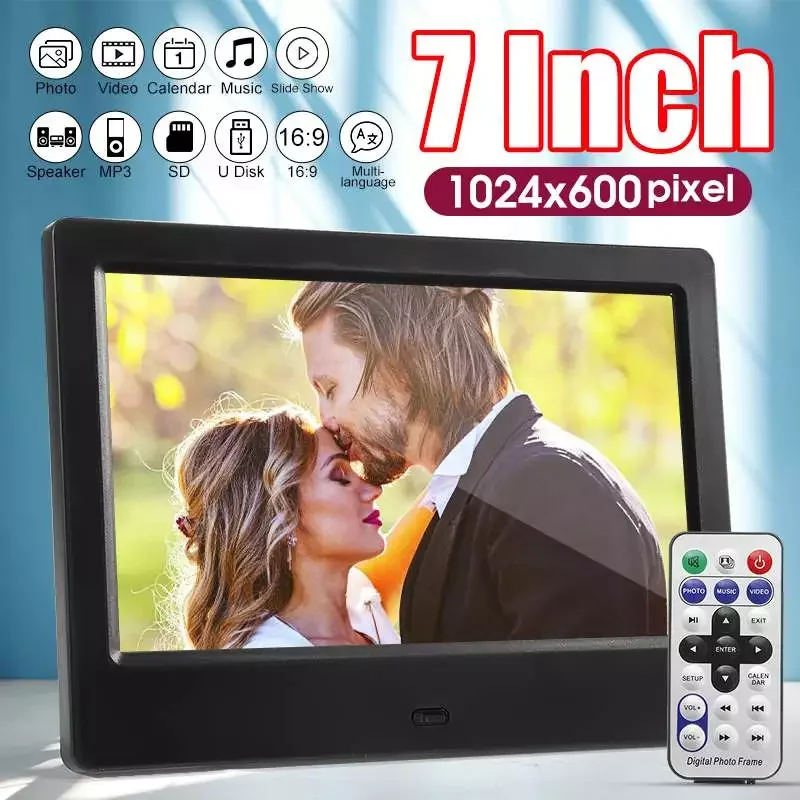 7'' HD 1024x600 Digital Photo Frame Picture Mult-Media Player MP3 MP4 Alarm Clock Electronic Album Picture With Remote C