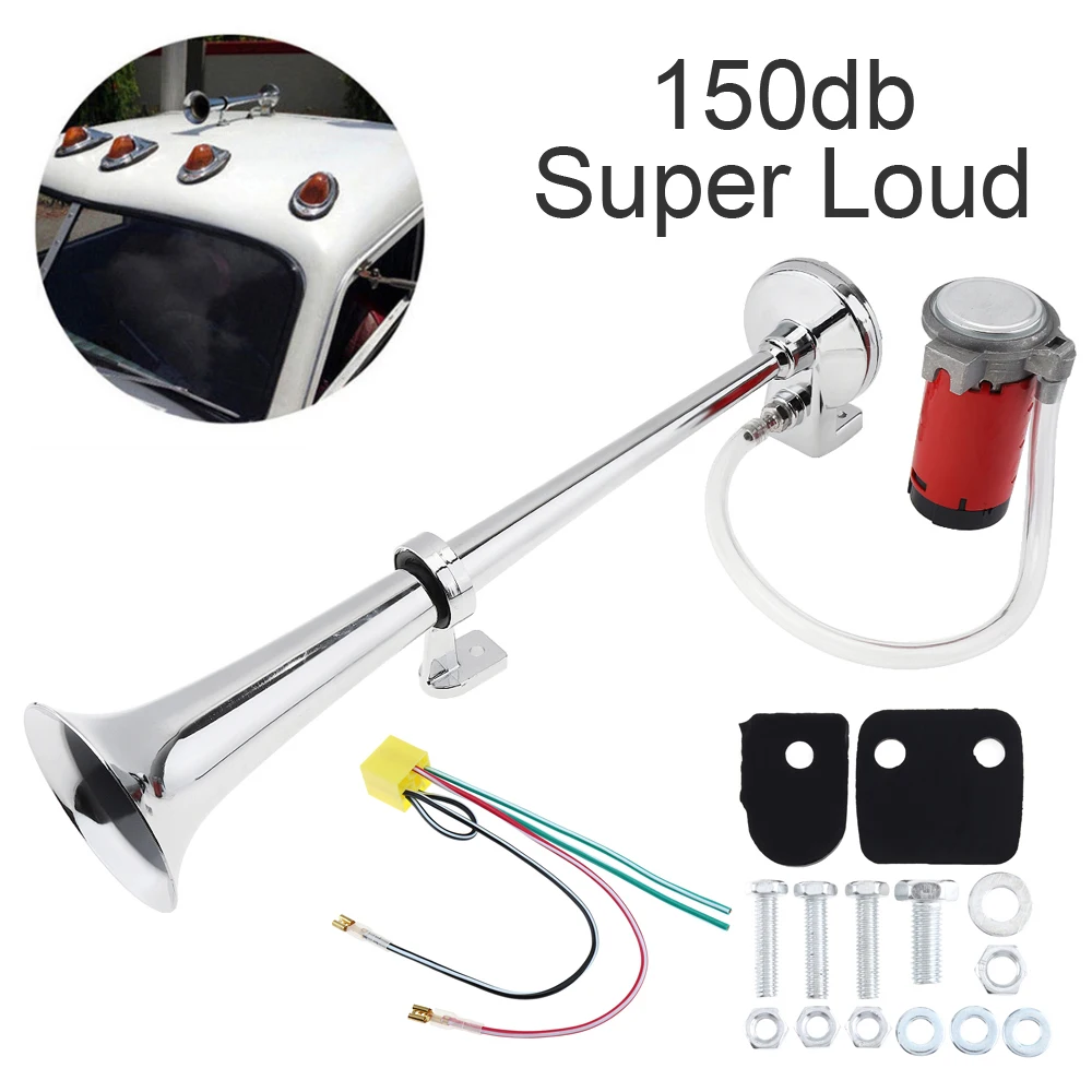 

150dB 12V 17 Inch Single Trumpet Musical Air Horn Kit Horn Speaker with Compressor Super Loud for Car Truck Lorry Boat Train