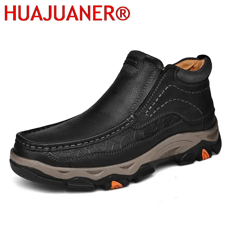 Мужская осенняя обувь из натуральной кожи Мужские ботинки уличная без шнуровки