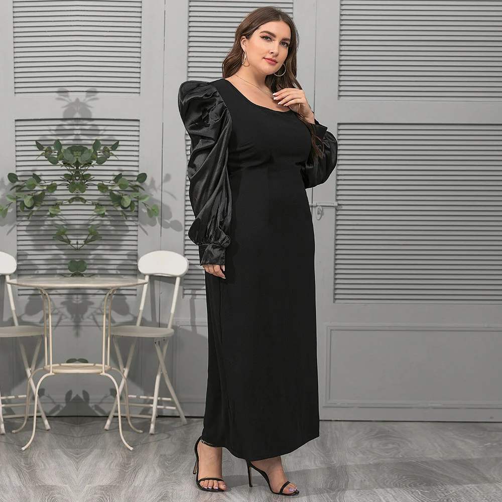 Plus Size Women Clothing 2023 Spring And Autumn New Large Women's Fashion Square Neck Bubble Sleeve Loose Elegant Dress
