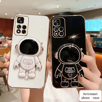 astronaut electroplated phone case for redmi note 11 11t pro 11e 11s pro 4g 5g cute cartoon phone cover with folding stand