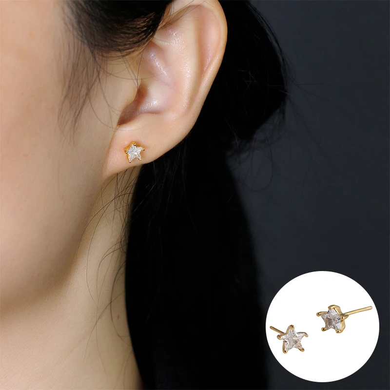 

100% 925 Sterling Silver Zircon Star Earrings for Women Girl Fashion Simple Small Design Jewelry Birthday Gift Dropshipping