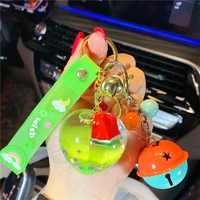 creative liquid keychain peach watermelon into oil luxury key ring chain pendant lanyard gifts for guests accessories wholesale