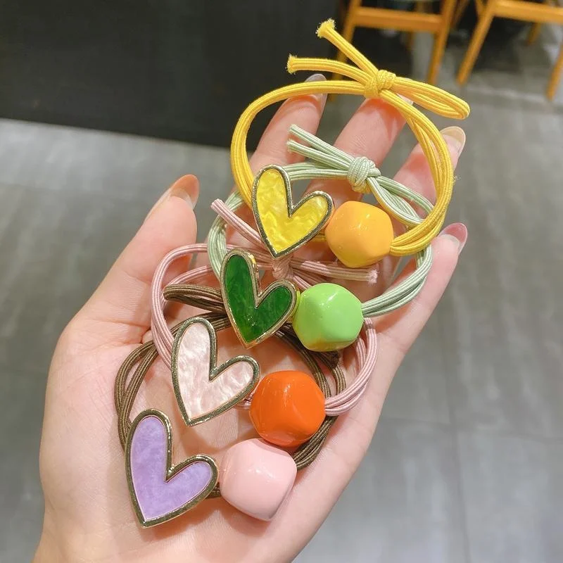 

Woman Colorful Heart Hair Ties Girls Ponytail Hairbands Elastic Hair Rope Kids Hair Accessories