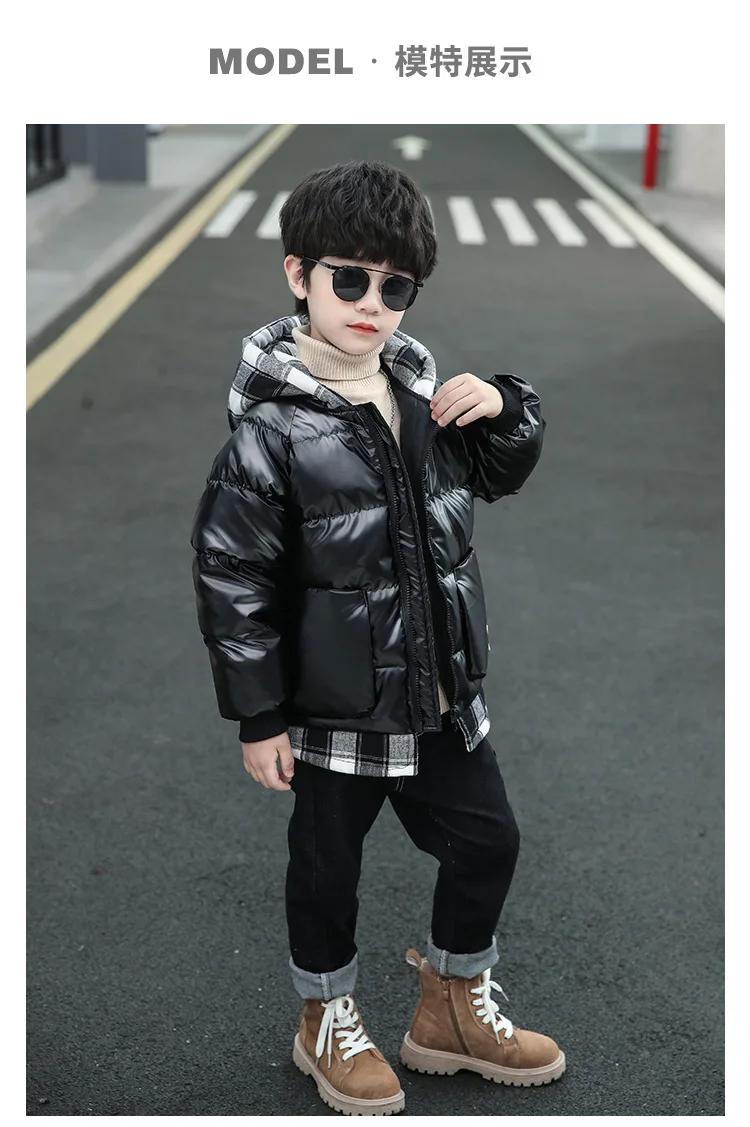 

5-12y Boys' Winter Down Jacket New Children's Thick Hooded Cotton Padded Clothes Kids Casual Coat Warm Outerwear Free Shipping