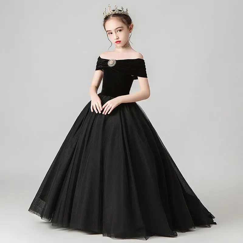 Elegant Evening Dress For Girls Black Quinceanera Party Communion Dresses For Girls Toddler Costumes For Girls 2022 Prom Gowns