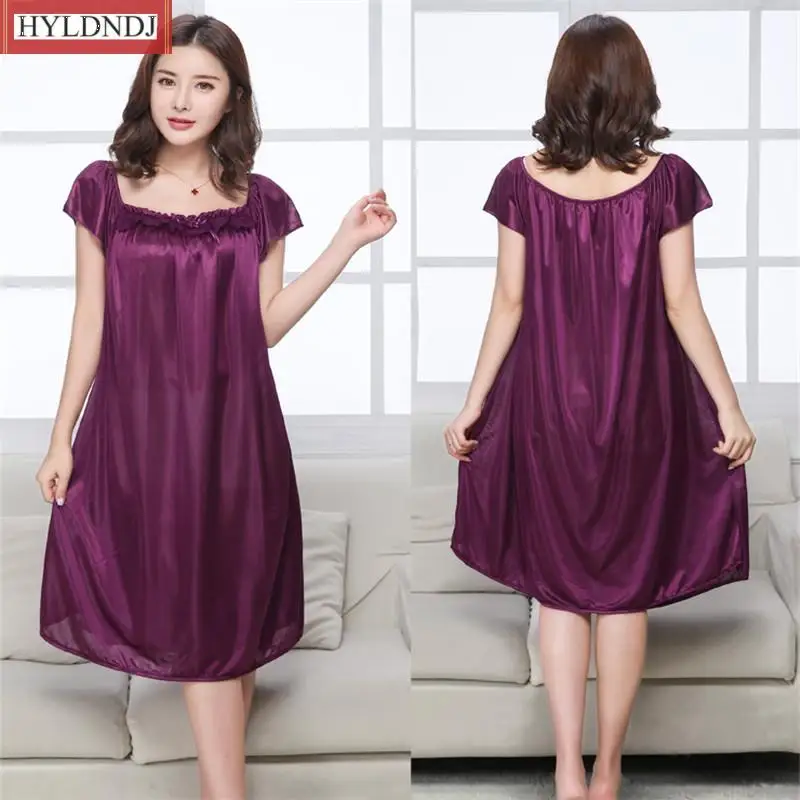 New Home Dress Female Summer Sexy Satin Nightwear Solid Women Nightdress Silk Strap Sleepwear Pregnant Woman Nightgown M-4Xl
