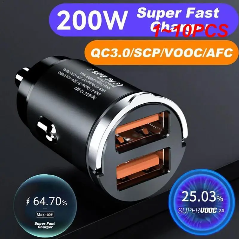 

1~10PCS Mini Car Charger Quick Charge 4.0 QC4.0 QC3.0 QC SCP 5A PD Type C 200W Fast USB Car Phone Charge For