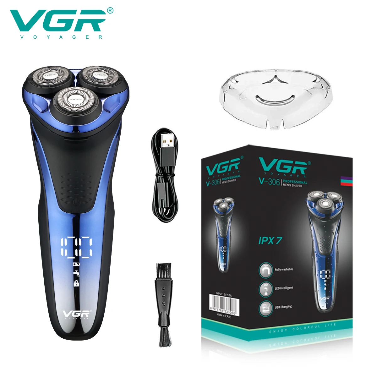 

VGR Electric Shaver Professional Razor Waterproof Beard Trimmer Rotary 3D Floating Shaving Rechargeable Electric for Men V-306