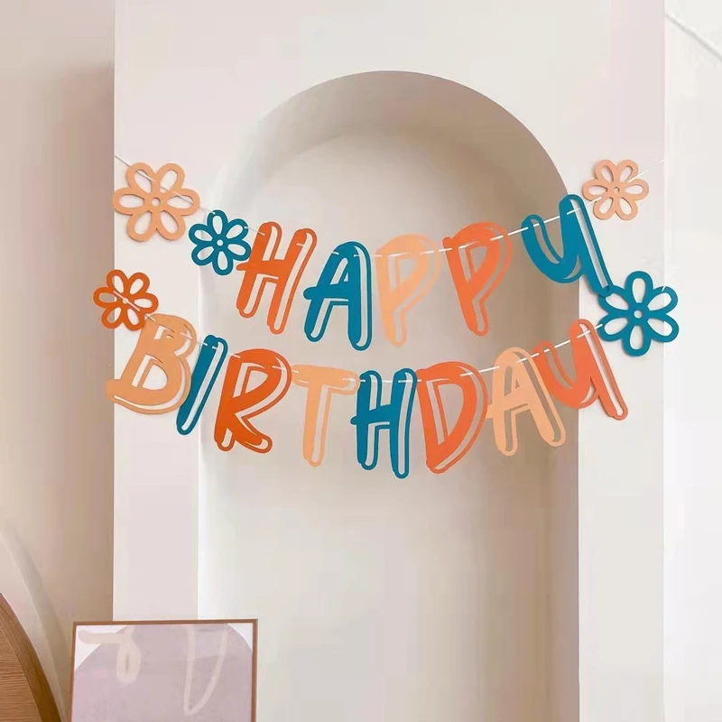 

1pcs Happy Birthday Banner Paper Bunting Garland Banners Pulling Flags DIY Party Decoration Boys Girl Baby Shower Supplies Decor
