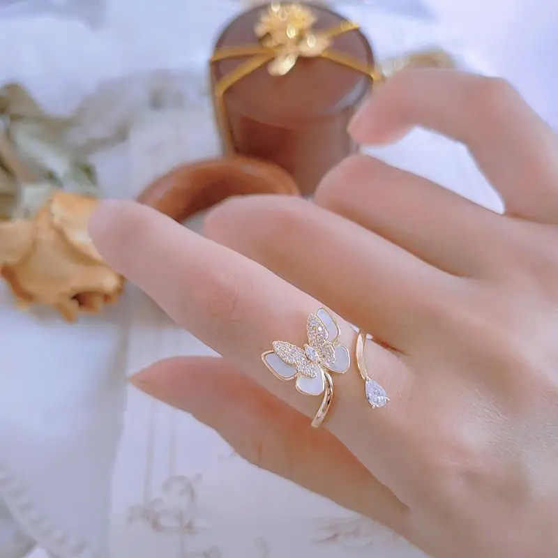 

Disney Dream Catcher Butterfly Retro Three-Dimensional Open Ring Fairy Light Luxury Mori Style Zircon Fritillary Decoration