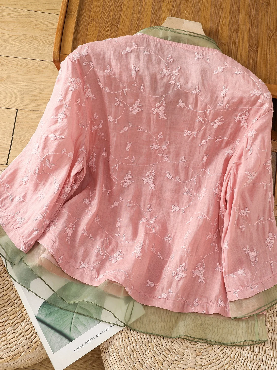 Рубашка женская с вышивкой из хлопка и льна Элегантная сорочка органзы рукавом