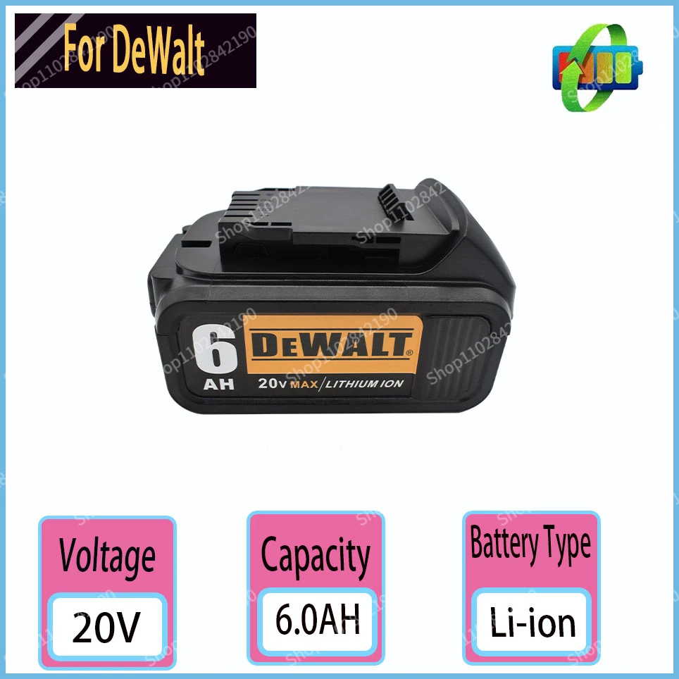 

Dewalt 6.0AH 20V power tool battery for Dewalt DCB180 DCB181 DCB182 DCB201 DCB200 MAX power tool 18650 battery