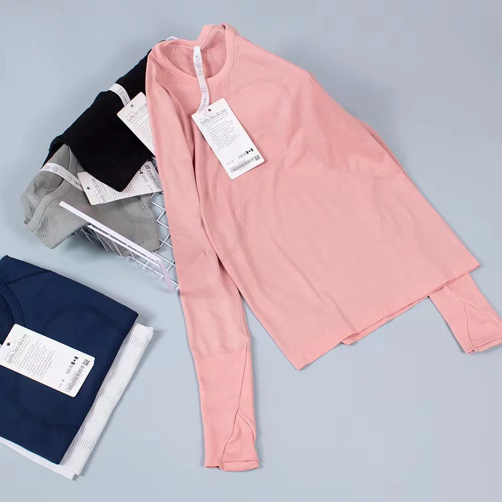 Lulu Women Sports Long Sleeve T-Shirt Yoga Wear Swiftly Women Breathe Shirts Quick-drying Long Sleeve High Elastic Fabric