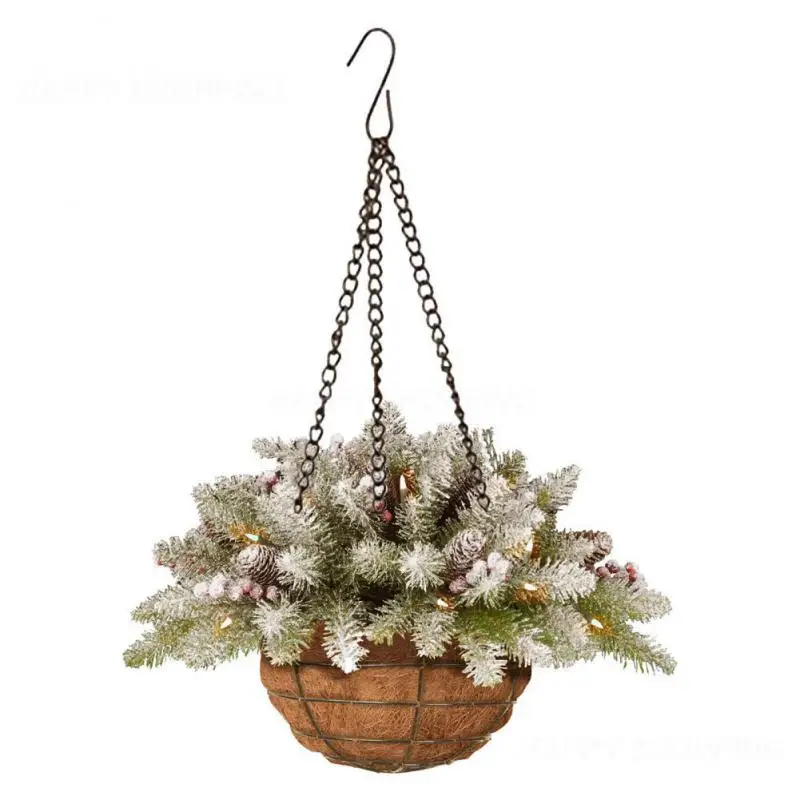 

Christmas Hanging Basket With LED Light Artificial Pine Wreath Christmas Decoration Xmas Hanging Ornaments Outdoor Garden Decor