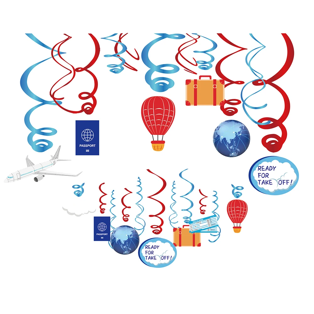 

30pc Airplane Take Off Ceiling Swirl Hanging Spiral Banner Air Ticket Passport Baby Shower Birthday Party Pendent Backdrop Decor