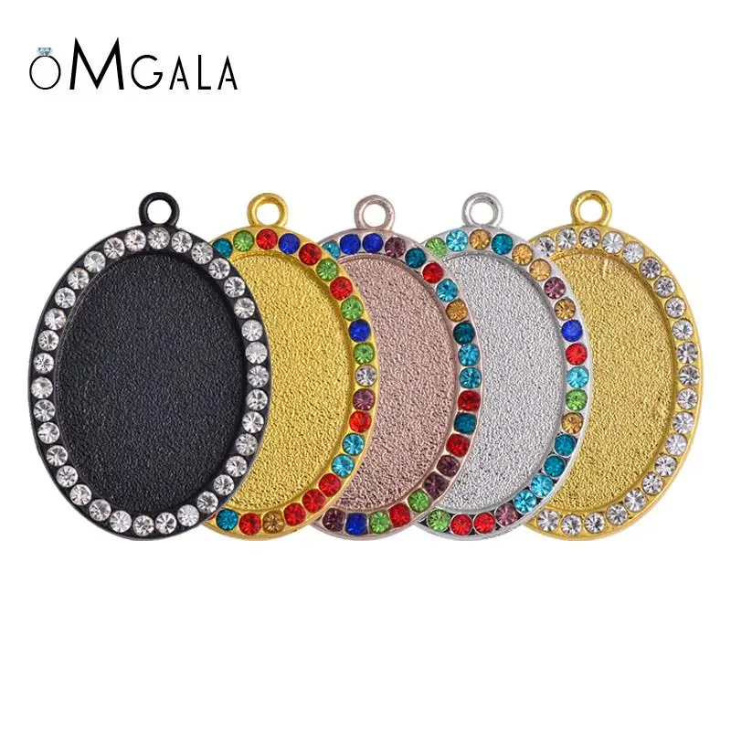 

5pcs Cabochon Pendant Base 18x25mm Oval Diamond Cameo Settings Tray Pendant Necklace DIY Jewelry Making Family Crafts Findings