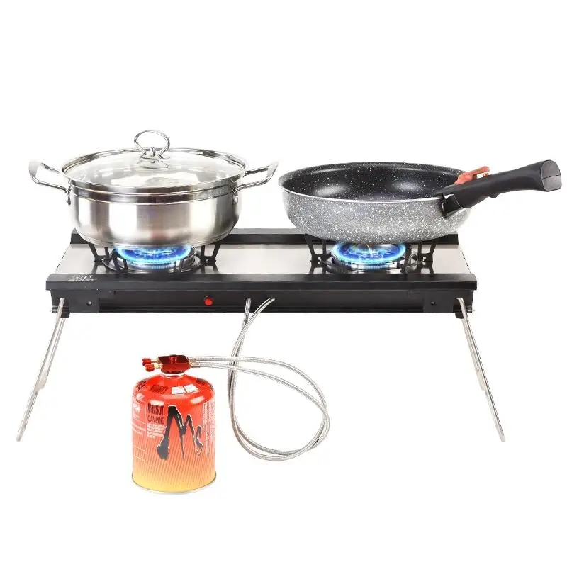 

Outdoor camping dual burner gas stove Cooking Stove,Self-driving Stove B22