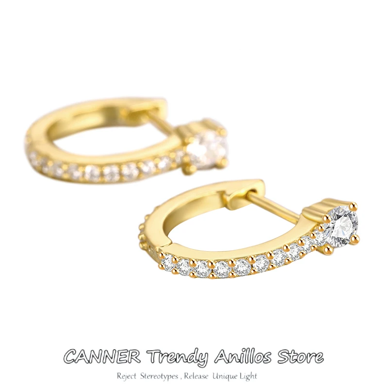 

CANNER 100% 925 Sterling Silver U-shape Zircon Simple Fashion Hoop Earrings For Women Girl Anti-allergy серьги Fine Jewelry Gift