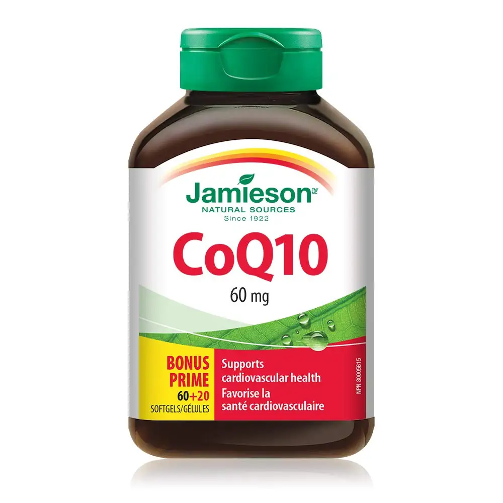

Jamieson Canada CoQ10 60 мг-Коэнзим Q10, без ГМО, без глютена, 80 мягких гелей