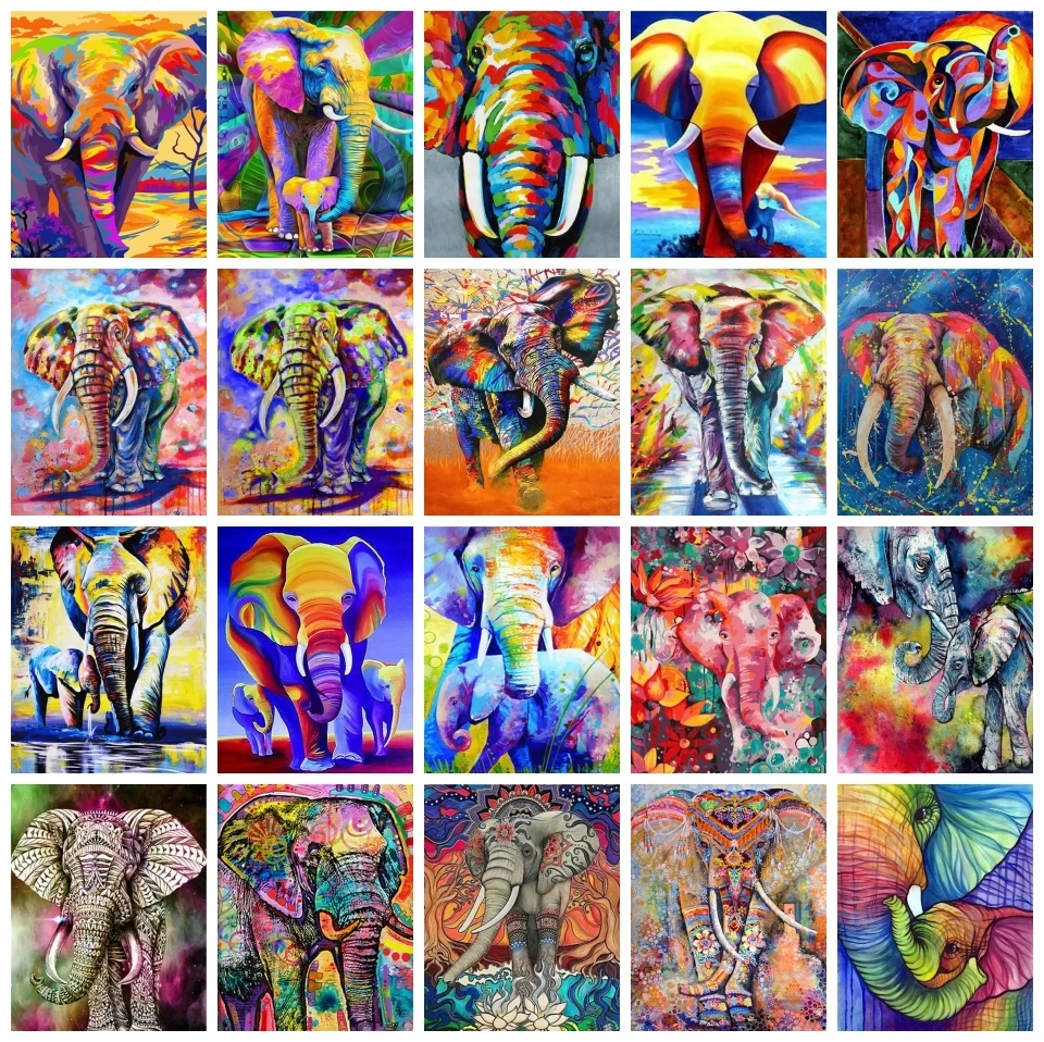 

AZQSD Paint By Numbers Elephant Colorful Animal Picture By Numbers Drawing For Home Decor HandPainted Wall Art Gift