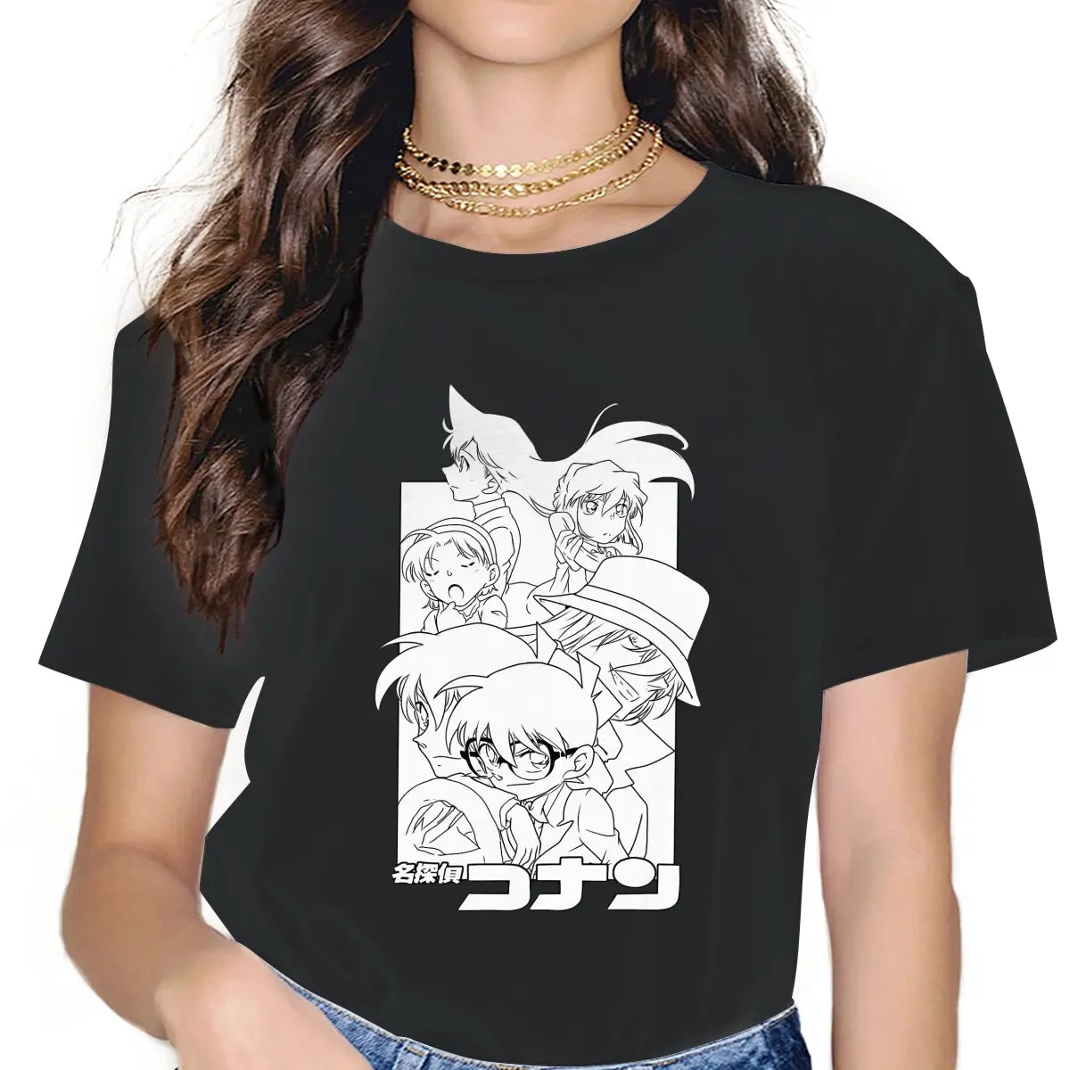Characters Women Clothing Detective Conan Anime Graphic Female Tshirts Vintage Graphic Loose Tops Tee Kawaii Girls Streetwear