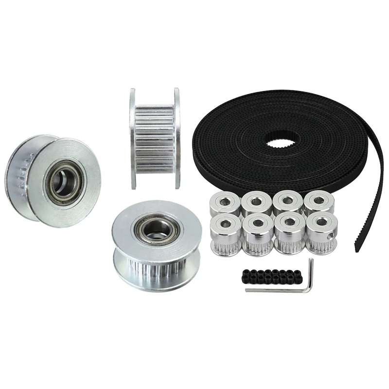 

3 шт. в диаметре 20т 5 мм отверстие 6 мм Gt2 Ремень Гладкий направляющий шкив с подшипником для 3D-принтера и 8 шт. 5 мм 20 зубьев алюминиевый зубчаты...