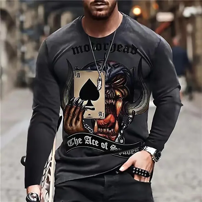 

Spade A Printed Long Sleeve T-shirt 3d Digital Fashion Oversized European Clothing Autumn Street Casual Breathable Camiset