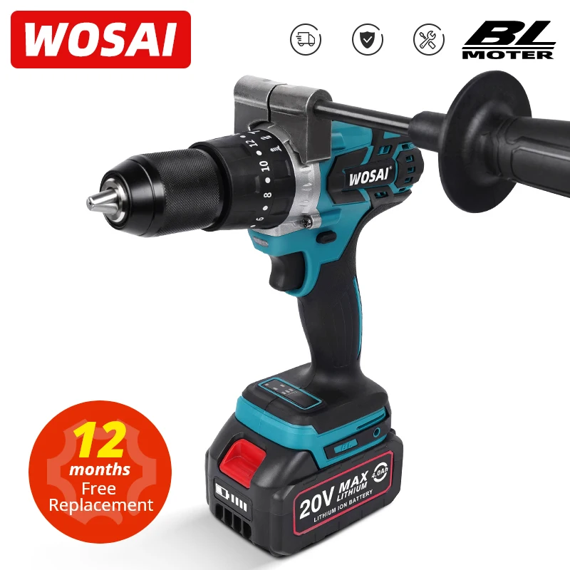 VVOSAI 20V Brushless Electric Drill 20 Torque 115NM Cordless Screwdriver Li-ion Battery Electric Power Screwdriver Drill